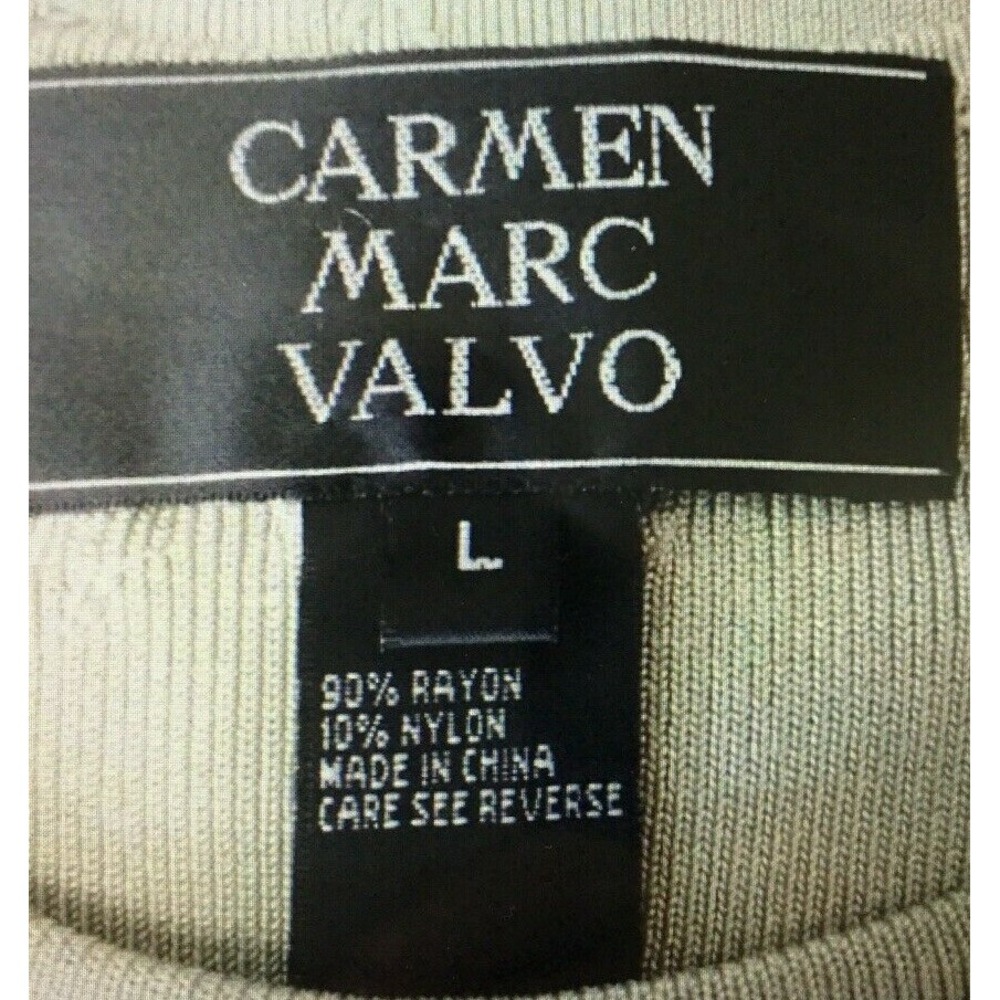 Carmen Marc Valvo LARGE Top Light Gray Clear Bead Heavy Knit Tank Shell Stretchy - Picture 8 of 8